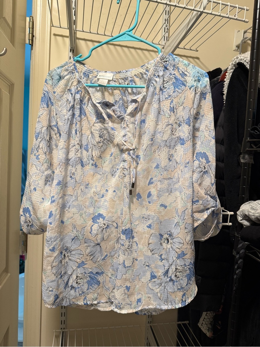 Motherhood Maternity Blue Floral Lace-Up Peasant Blouse